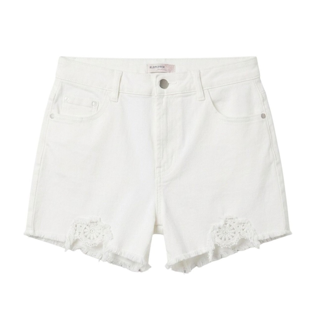 Blu Pepper Vintage White Lace Crochet Distressed Denim Shorts BA4244 Womens L